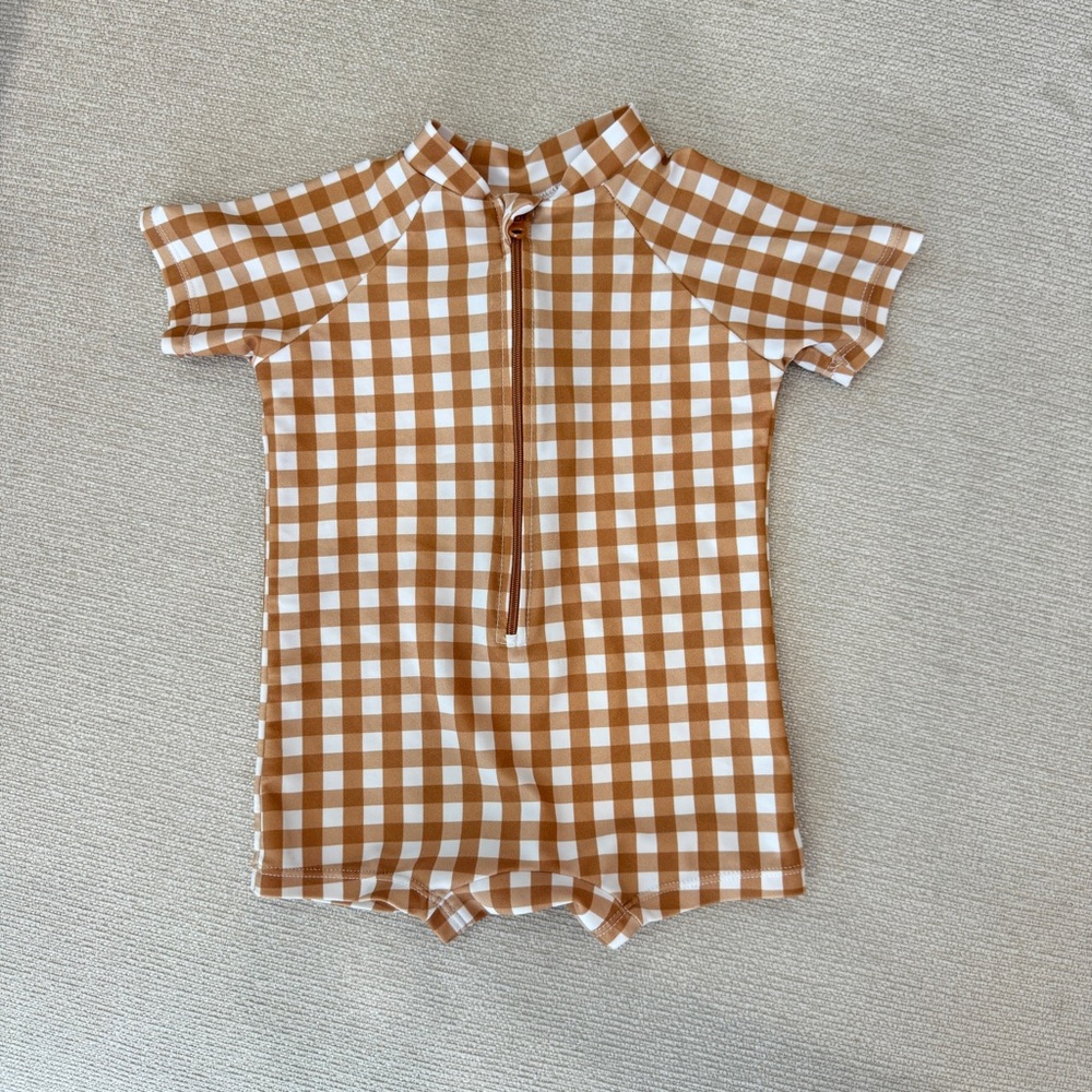 Mebie Baby 2T Gingham Zipper One-Piece Swim Rashguard